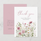 Pink Baby In Bloom Wildflower Baby Shower Flat Bedankkaart (Voorkant / Achterkant)