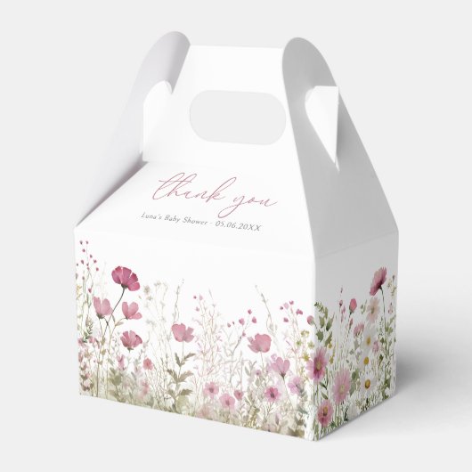 Pink Baby In Bloom Wildflower Baby Shower Gable Bedankdoosjes (Voorkant Zijde)