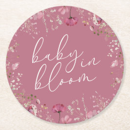 Pink Baby In Bloom Wildflower Baby Shower Ronde Kartonnen Onderzetter