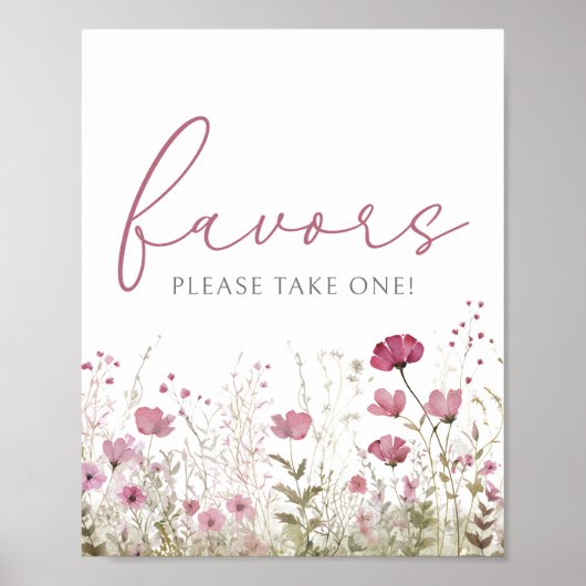 Pink Baby In Bloom Wildflower Shower Favor Sign Poster (Voorkant)