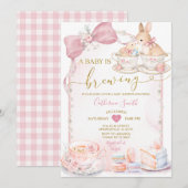 Pink Baby Is Brewing Bunny Tea Party Baby Shower Kaart (Voorkant / Achterkant)