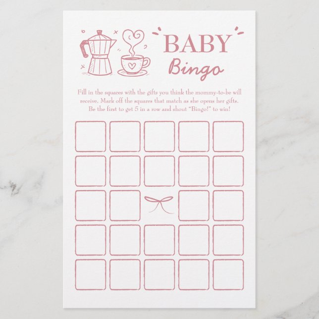 Pink Baby Is Brewing Coffee Baby Bingo Game (Voorkant)