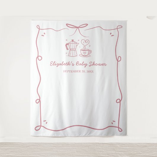 Pink Baby Is Brewing Coffee Baby Shower Wandkleed (Voorkant)