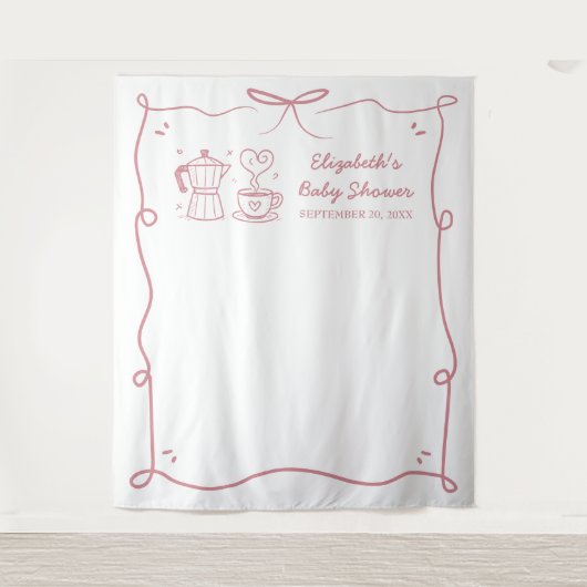 Pink Baby Is Brewing Coffee Baby Shower Wandkleed (Voorkant)