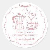 Pink Baby Is Brewing Coffee Thank You Ronde Sticker (Voorkant)