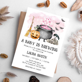 Pink Baby is Brewing Halloween Baby Shower Kaart
