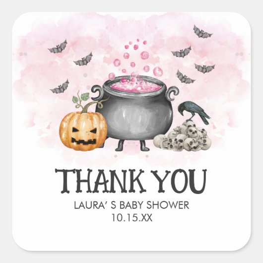 Pink Baby is Brewing Halloween Baby Shower Vierkante Sticker (Voorkant)