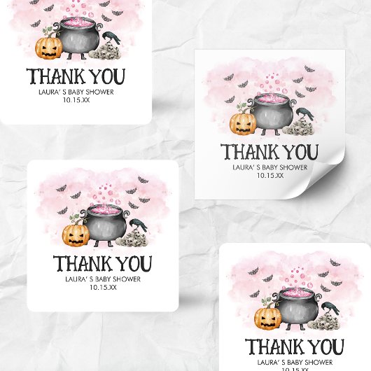 Pink Baby is Brewing Halloween Baby Shower Vierkante Sticker