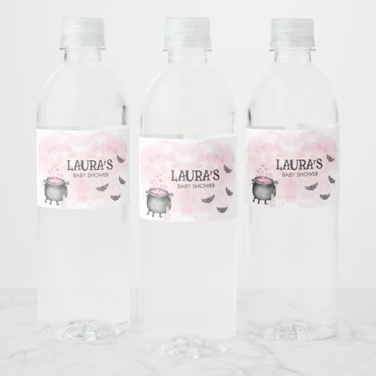 Pink Baby is Brewing Halloween Baby Shower Waterfles Etiket (Flessen)