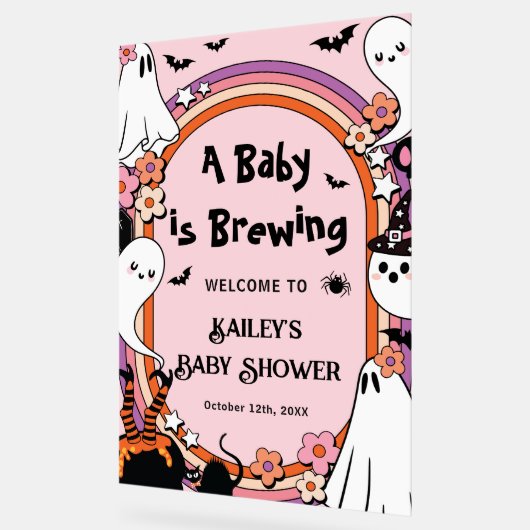 Pink Baby is Brewing Halloween Baby Shower Welcome Acryl Bord (Hoek)