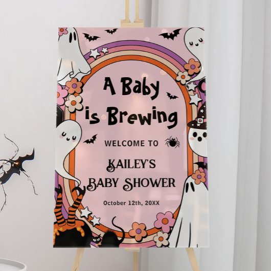 Pink Baby is Brewing Halloween Baby Shower Welcome Acryl Bord
