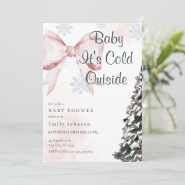 Pink Baby It's Cold Outside Bow Girl Baby Shower Kaart