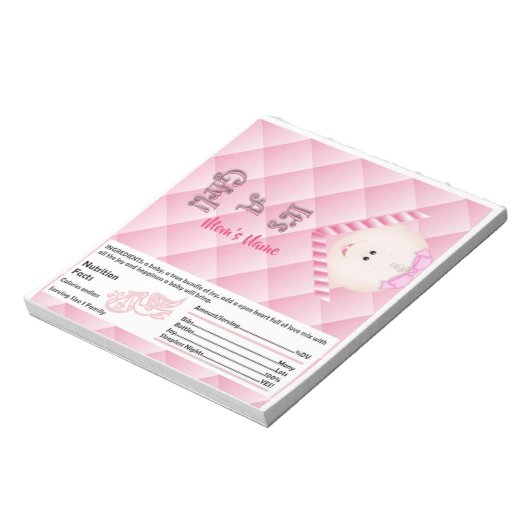 Pink Baby Shower Candy Bar Wrapper Party Favors Notitieblok (Linkerzijde)