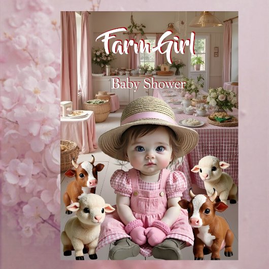 Pink Baby Shower Farmhouse Animals Farm Kaart