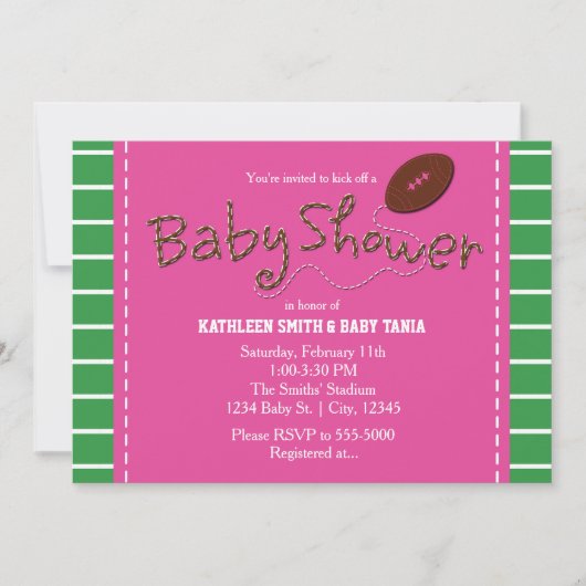 PINK BABY SHOWER FOOTBALL Sportfeest Uitnodiging (Voorkant)