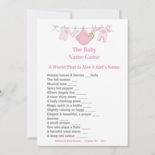 Pink Baby shower Guessing Game Invitation Kaart (Voorkant)