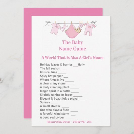 Pink Baby shower Guessing Game Invitation Kaart (Voorkant / Achterkant)