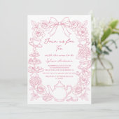 pink baby shower tea bow Hand Drawn coquette Kaart (Staand voorkant)