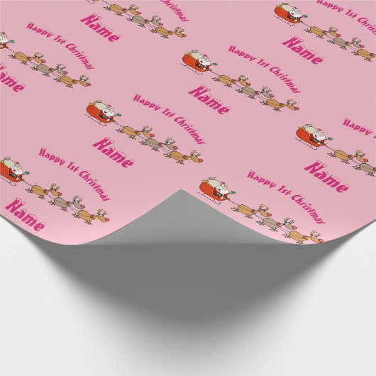 PINk Babys 1e Kerstmis Giftwrap Gepersonaliseerd Cadeaupapier (Hoek)