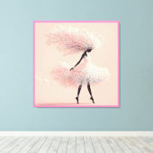 Pink Babys Breath Ballerina Canvas Afdruk (Insitu (Houten vloer))