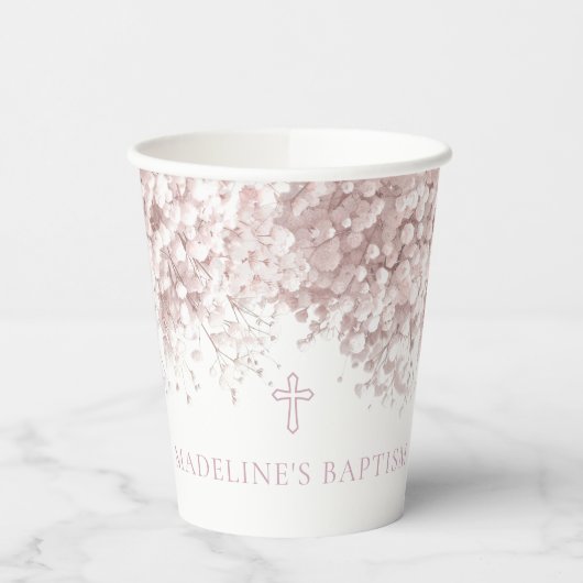pink Baby's breath Baptism Papieren Bekers (Links)