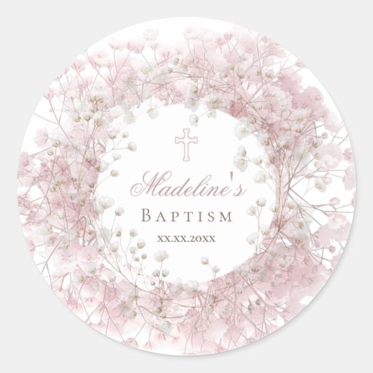 pink baby's breath Baptism Ronde Sticker (Voorkant)