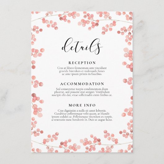 Pink Baby's Breath bruiloft gast informatie Informatiekaartje (Voorkant)