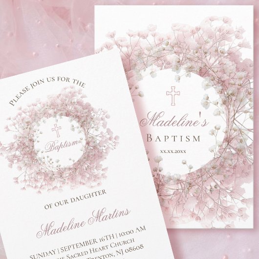 pink baby's breath flowers Baptism Kaart