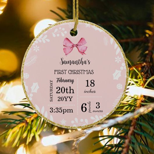 Pink Baby's Eerste Kerstmis met foto Keramisch Ornament