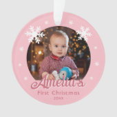 Pink Baby's eerste kerstsneeuwvlokken Foto Ornament (voorkant)