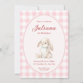 Pink Babys First Birthday Bunny Invitation Kaart