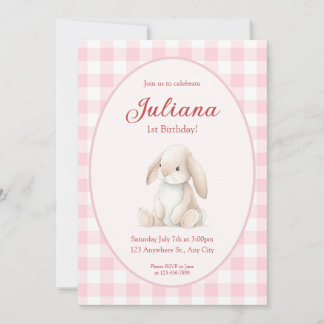 Pink Babys First Birthday Bunny Invitation Kaart