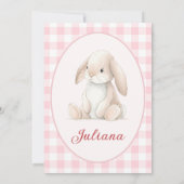 Pink Babys First Birthday Bunny Invitation Kaart (Achterkant)