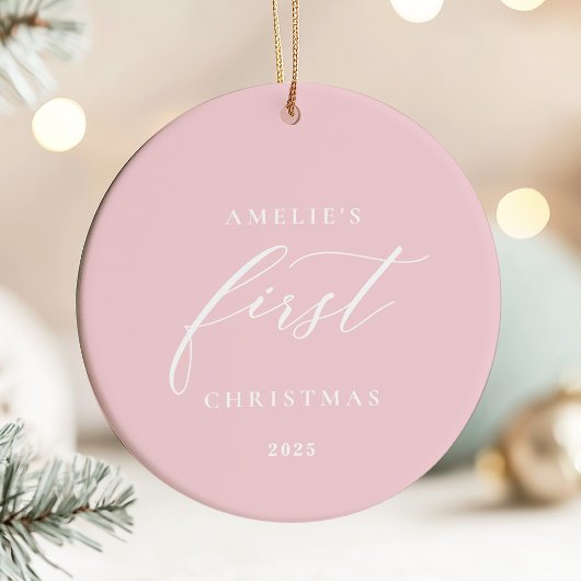 Pink Baby's First Christmas Photo Ornament