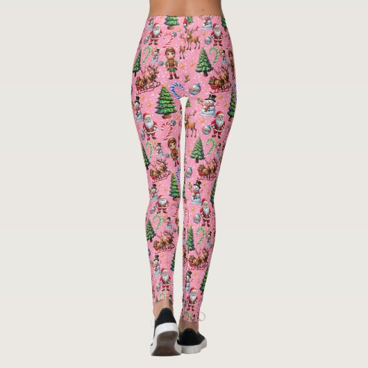 Pink Background Christmas Decorative Pattern Leggings (Achterkant)