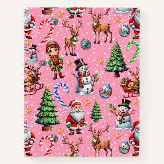 Pink Background Christmas Decorative Pattern Notitieboek (Voorkant)