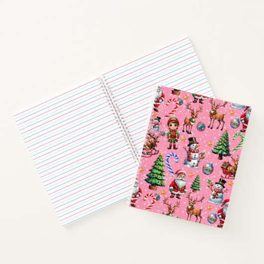 Pink Background Christmas Decorative Pattern Notitieboek (Binnen)