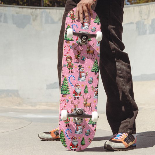 Pink Background Christmas Decorative Pattern Persoonlijk Skateboard