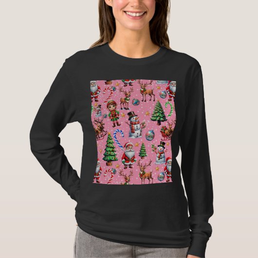 Pink Background Christmas Decorative Pattern T-shirt (Voorkant)