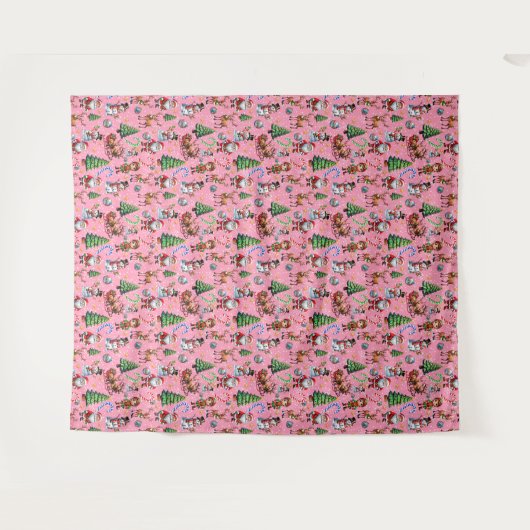 Pink Background Christmas Decorative Pattern Wandkleed (Voorkant (horizontaal))