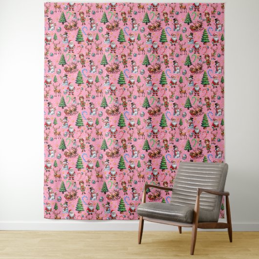 Pink Background Christmas Decorative Pattern Wandkleed (In situ)