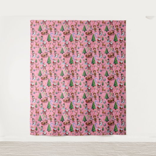 Pink Background Christmas Decorative Pattern Wandkleed (Voorkant)