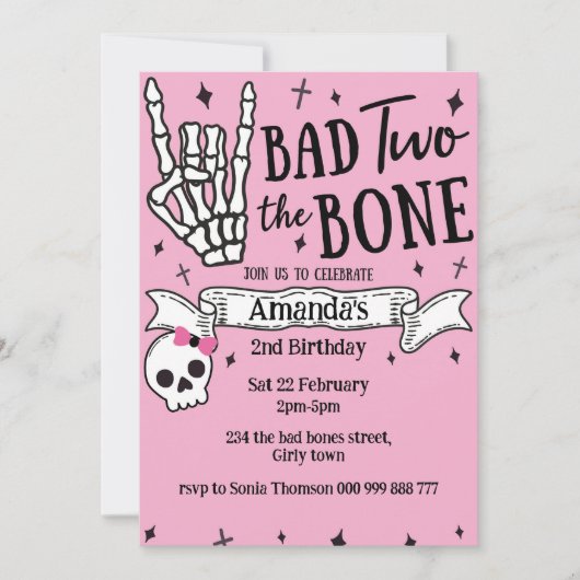 Pink Bad Two De Botten 2e Verjaardag Kaart (Voorkant)