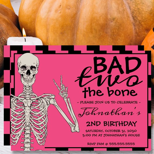 Pink Bad Two Het Bone Halloween 2e Verjaardagsfees Kaart