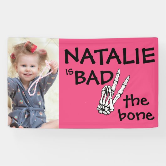 Pink Bad Two The Bone Halloween 2e verjaardag foto Spandoek