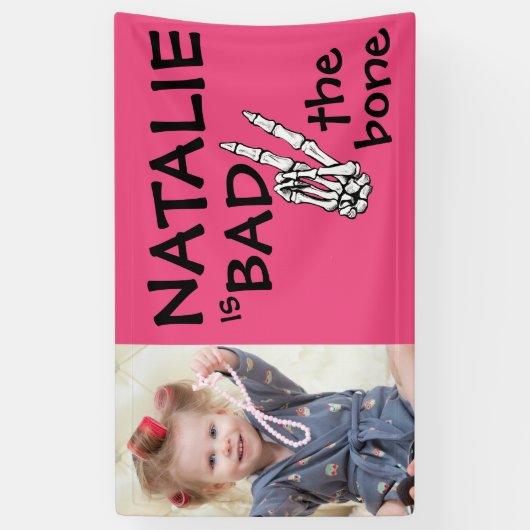 Pink Bad Two The Bone Halloween 2e verjaardag foto Spandoek (Verticaal)