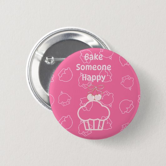 Pink bake happy ronde button 5,7 cm (Voorkant /achterkant)