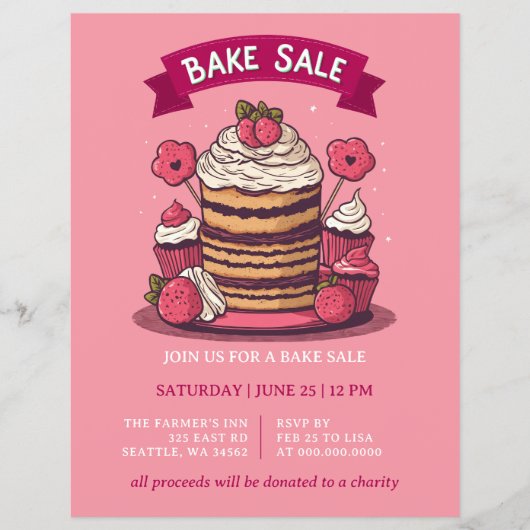 Pink Bake Sale Uitnodiging Flyer (Voorkant)