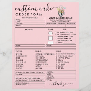 PinK Bakery Modern Illustratie Cake Bestelformulie Flyer