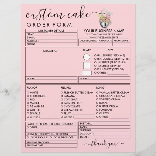 PinK Bakery Modern Illustratie Taart Bestelformuli Flyer (Voorkant)